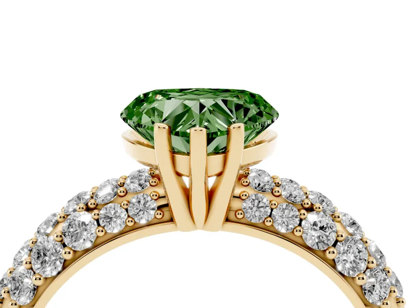 Heart-Shaped Close Set Pave Engagement Ring Setting for a Fancy Green Lab-Grown Diamond | Multi Row | Yellow Gold