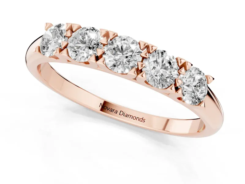 Round Lab-Grown Diamond Five-Stone Men's Wedding Band | Shared Prongs | Rose Gold