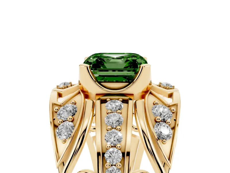 Asscher Cut Art Deco Engagement Ring Setting for a Fancy Green Lab-Grown Diamond | Yellow Gold