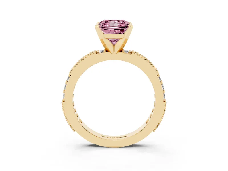 Princess Cut Vintage Pavé Engagement Ring Setting for a Fancy Pink Lab-Grown Diamond | Yellow Gold