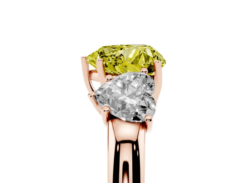 Heart-Shaped Three Stone Engagement Ring Setting for a Fancy Yellow Lab-Grown Diamond | Matching Side Stones | Rose Gold