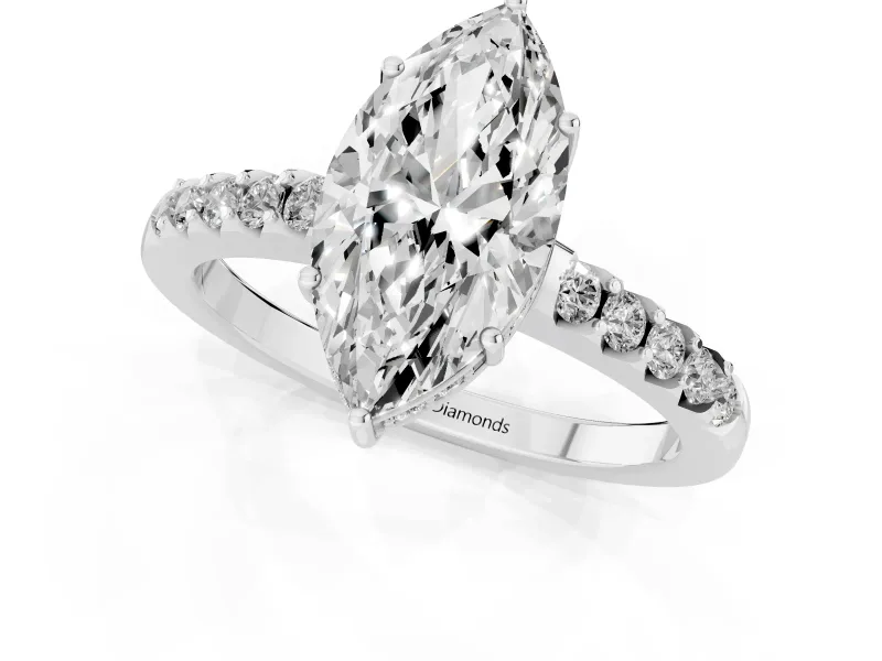 Marquise Hidden Halo Solitaire Engagement Ring Setting | Shared Prong Band | White Gold
