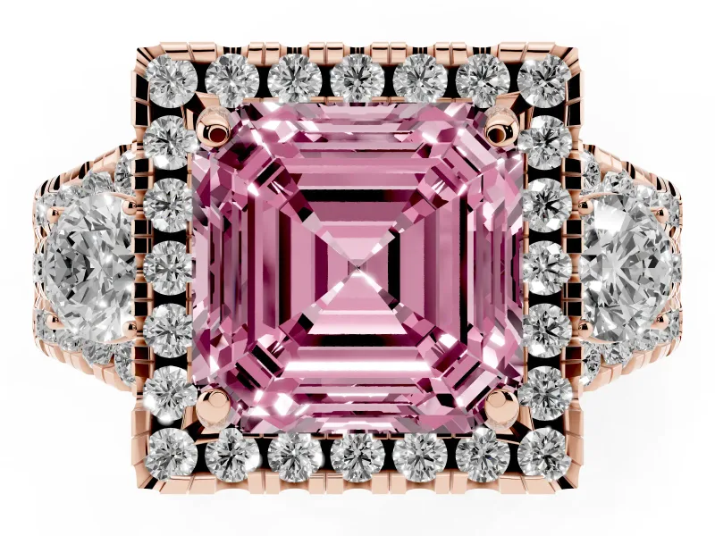 Asscher Cut Halo Split Shank Engagement Ring Setting for a Fancy Pink Lab-Grown Diamond | Round Side Stones | Rose Gold