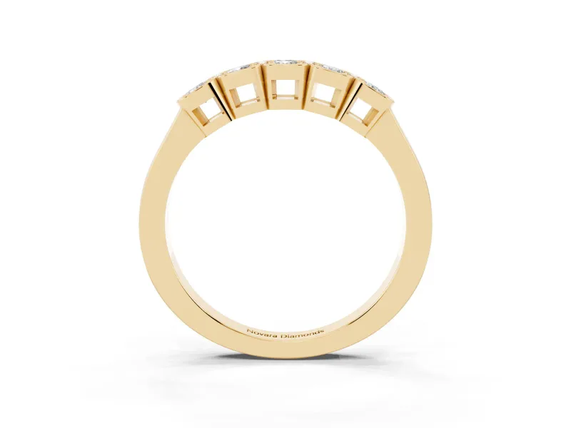Round Lab-Grown Diamond Five-Stone Wedding Band | Cushion-Square Frames | Yellow Gold