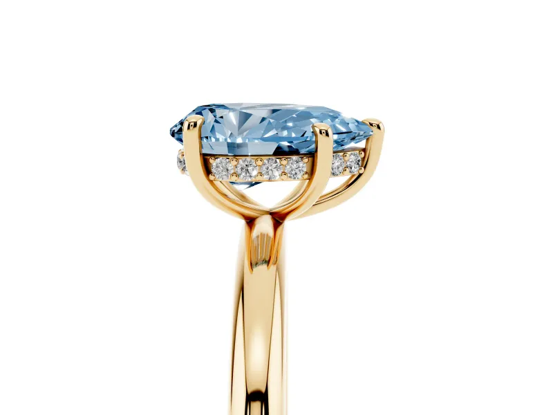 Pear-Shaped Hidden Halo Ring Setting for a Fancy Blue Lab-Grown Diamond | Yellow Gold