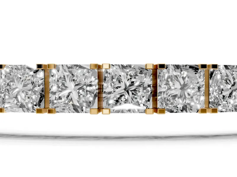 Princess Cut Lab-Grown Diamond Bar Set Tennis Bracelet | Inline Box Clasp | Yellow Gold