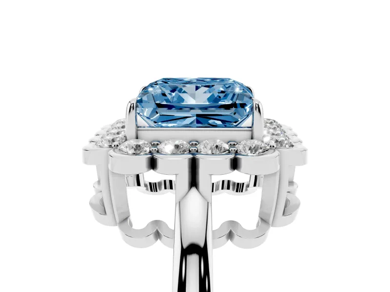 Princess Cut Halo Engagement Ring Setting for a Fancy Blue Lab-Grown Diamond | Sterling Silver - Design NV-24719