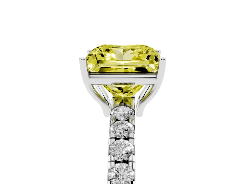 Princess Cut Pave Engagement Ring Setting for a Fancy Yellow Lab-Grown Diamond | Shared Prong Band | Sterling Silver