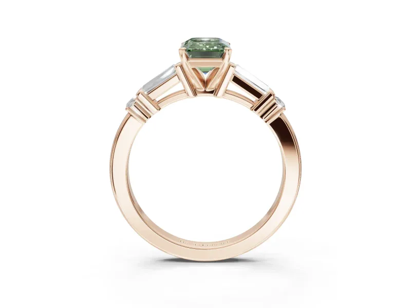Emerald Cut Tapered Baguette Engagement Ring Setting for a Fancy Green Lab-Grown Diamond | Rose Gold
