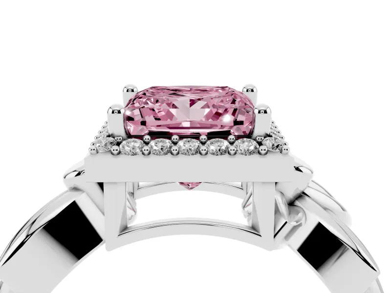 Princess Cut Floral Halo Engagement Ring Setting for a Fancy Pink Lab-Grown Diamond | Platinum
