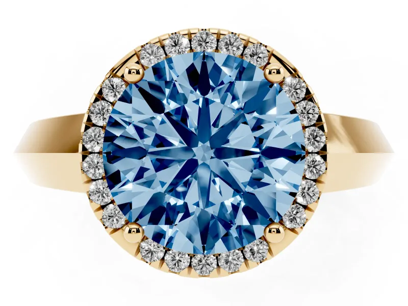 Round Knife-Edge Halo Engagement Ring Setting for a Fancy Blue Lab-Grown Diamond | Yellow Gold