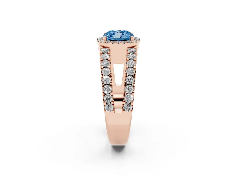 Cushion Cut Halo Split Shank Engagement Ring Setting for a Fancy Blue Lab-Grown Diamond | Rose Gold