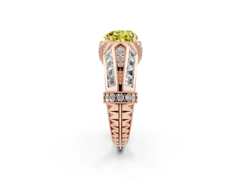 Heart-Shaped Vintage Milgrain Engagement Ring Setting for a Fancy Yellow Lab-Grown Diamond | Hidden Halo | Rose Gold