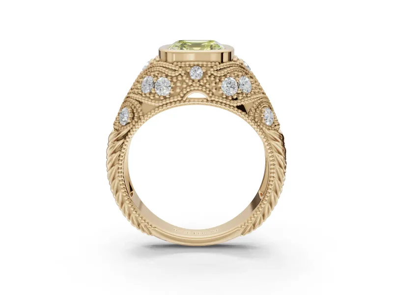 Asscher Cut Vintage Bezel Engagement Ring Setting for a Fancy Yellow Lab-Grown Diamond | Yellow Gold