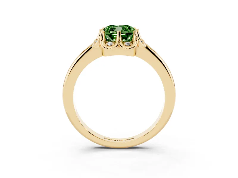 Cushion Cut Petal Halo Engagement Ring Setting for a Fancy Green Lab-Grown Diamond | Yellow Gold