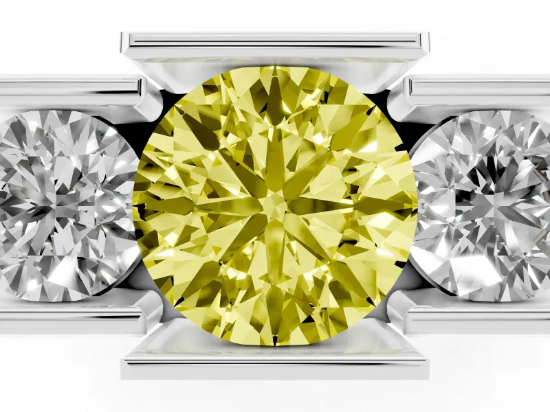 Round Channel-Set Three Stone Engagement Ring Setting for a Fancy Yellow Lab-Grown Diamond | Sterling Silver