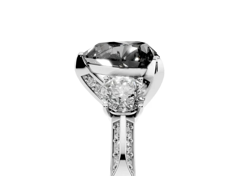 Heart-Shaped Hidden Halo Three Stone Engagement Ring Setting for a Black Center | Sterling Silver