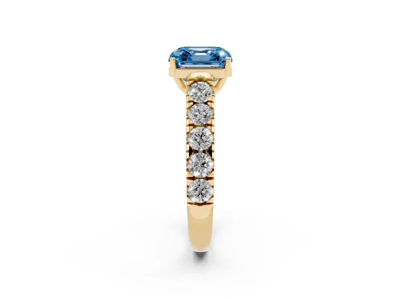 Asscher Cut Engagement Ring Setting for a Fancy Blue Lab-Grown Diamond | Yellow Gold - Design NV-24643