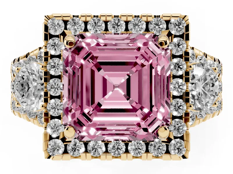 Asscher Cut Halo Split Shank Engagement Ring Setting for a Fancy Pink Lab-Grown Diamond | Yellow Gold