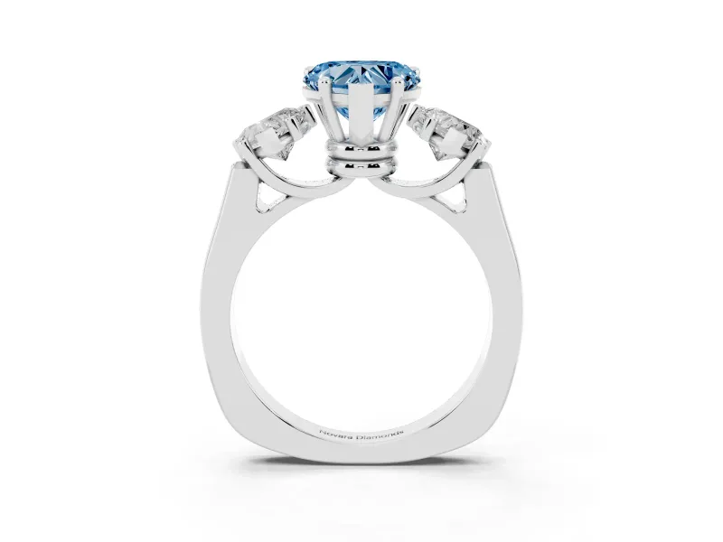 Heart-Shaped 3 Stone Engagement Ring Setting for a Fancy Blue Lab-Grown Diamond | Sterling Silver - Design NV-24828
