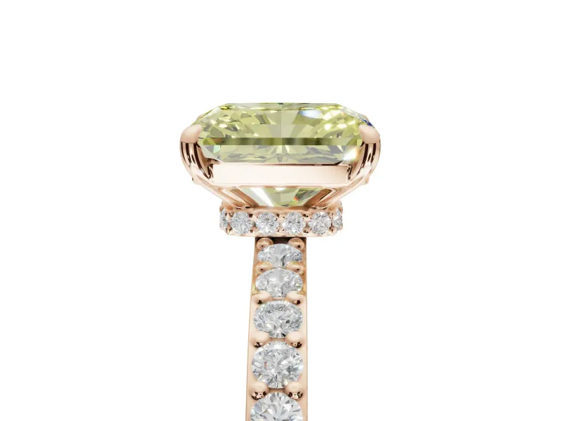Radiant Cut Hidden Halo Engagement Ring Setting for a Fancy Yellow Lab-Grown Diamond | Pavé Band | Rose Gold