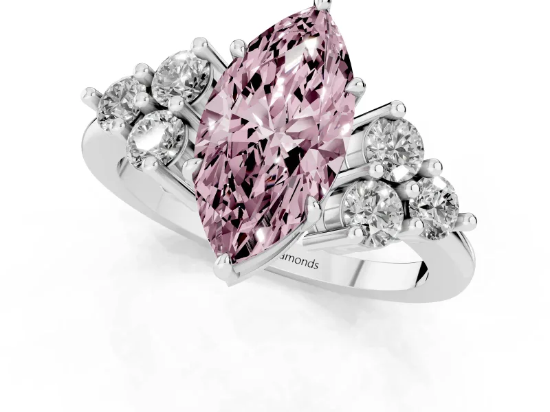 Marquise Cluster Side Stone Engagement Ring Setting for a Fancy Pink Lab-Grown Diamond | Platinum