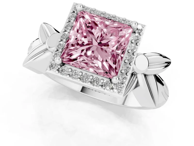 Princess Cut Floral Halo Engagement Ring Setting for a Fancy Pink Lab-Grown Diamond | Platinum