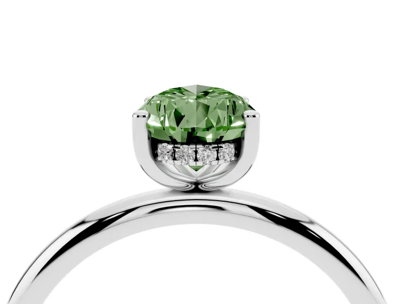 Fancy Green Pear Cut Diamond Solitaire Engagement Ring Set in Silver with Prong Setting and Polished Band