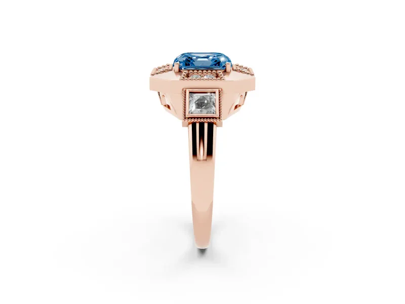 Asscher Cut Milgrain Sectioned Halo Engagement Ring Setting for a Fancy Blue Lab-Grown Diamond | Rose Gold
