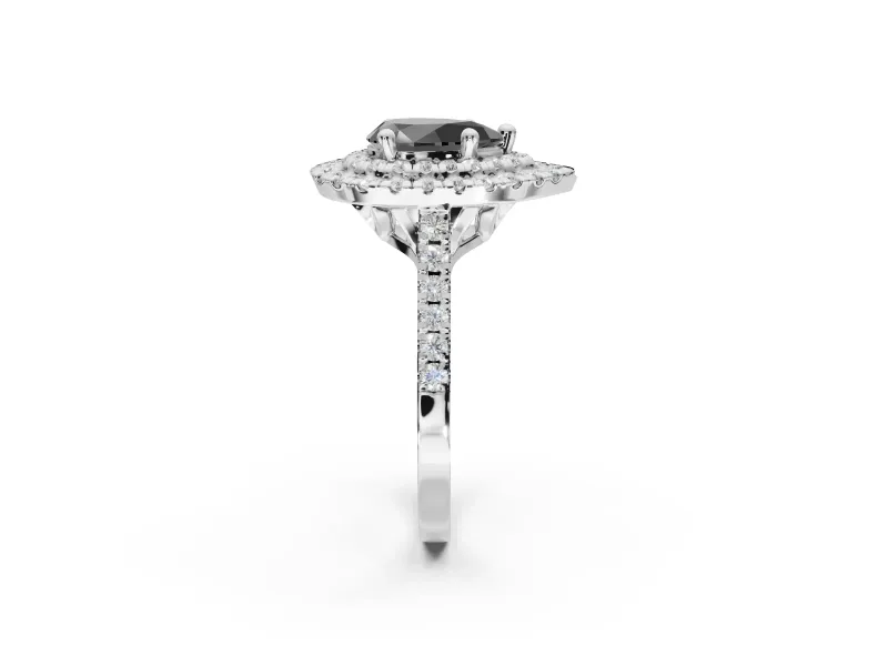 Fancy Black Pear-Shaped Lab-Grown Diamond Double Halo Statement Ring Set in Platinum with Pavé Band