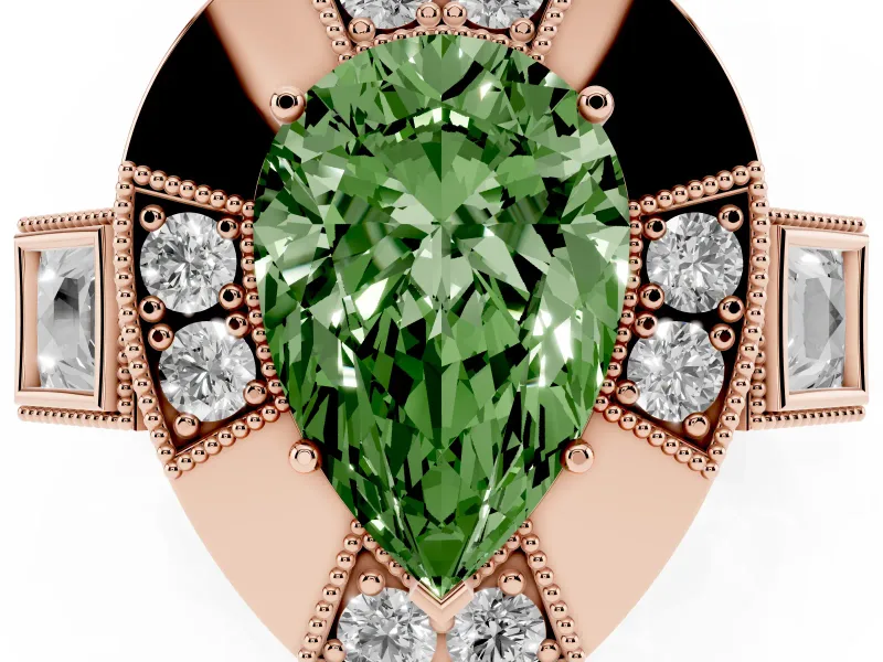 Pear-Shaped Milgrain Sectioned Halo Engagement Ring Setting for a Fancy Green Lab-Grown Diamond | Rose Gold