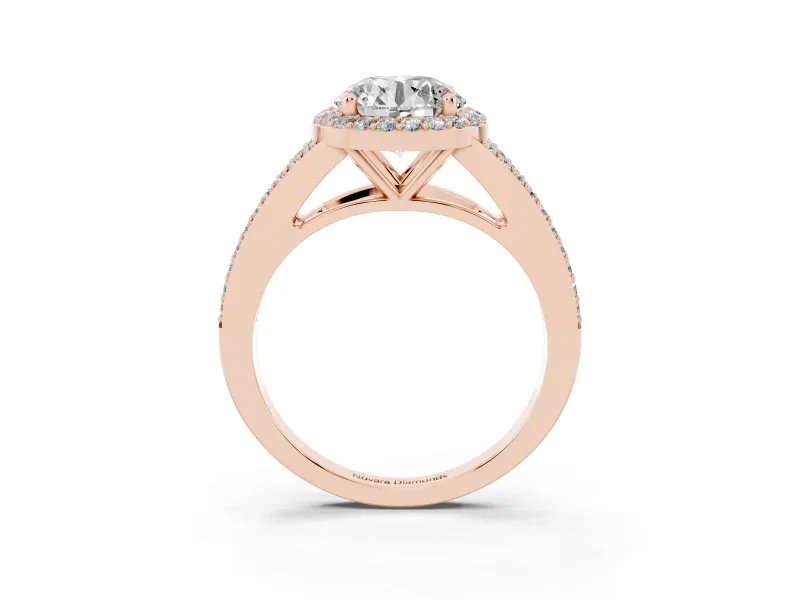 Round Halo Engagement Ring Setting | Pave Split Shank | Rose Gold