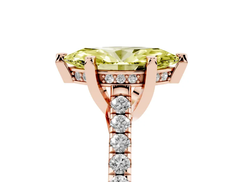 Marquise Hidden Halo Pave Engagement Ring Setting for a Fancy Yellow Lab-Grown Diamond | Claw Prongs | Rose Gold