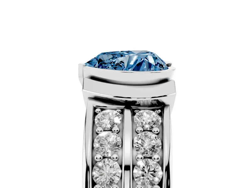 Heart-Shaped Half Bezel Engagement Ring Setting for a Fancy Blue Lab-Grown Diamond | Channel Band | White Gold
