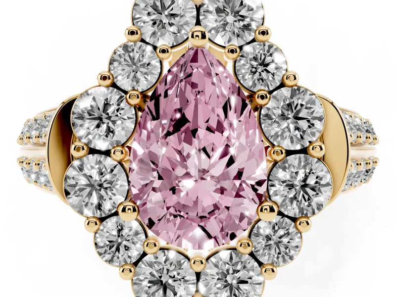 Pear-Shaped Large Accent Halo Engagement Ring Setting for a Fancy Pink Lab-Grown Diamond | Graduated Pavé | Yellow Gold