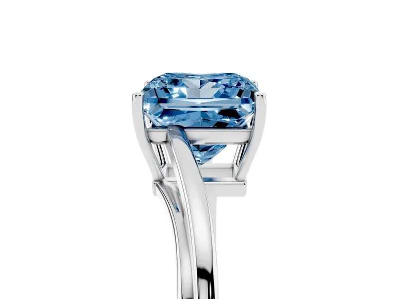 Fancy Blue Princess Cut Diamond Solitaire Twist Band Ring Set in White gold with Prong Setting