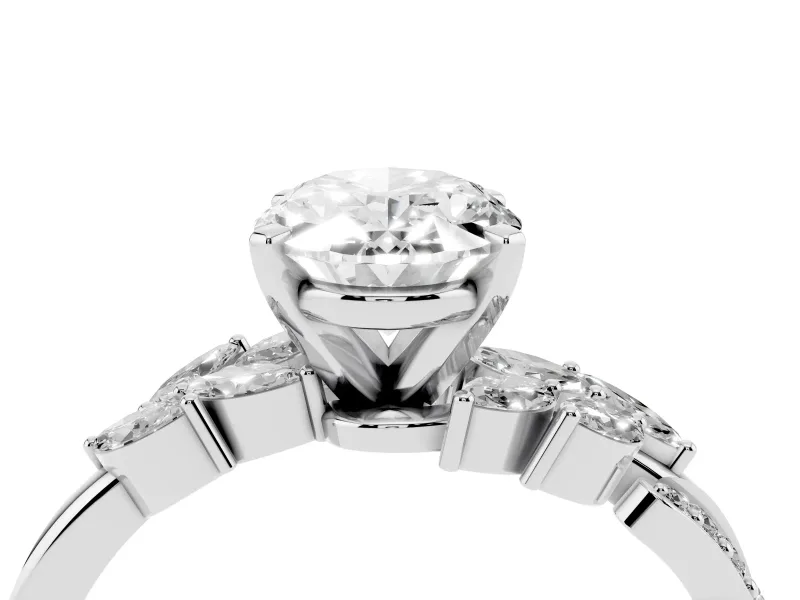 Oval Floral Engagement Ring Setting | Marquise Side Stones | Platinum