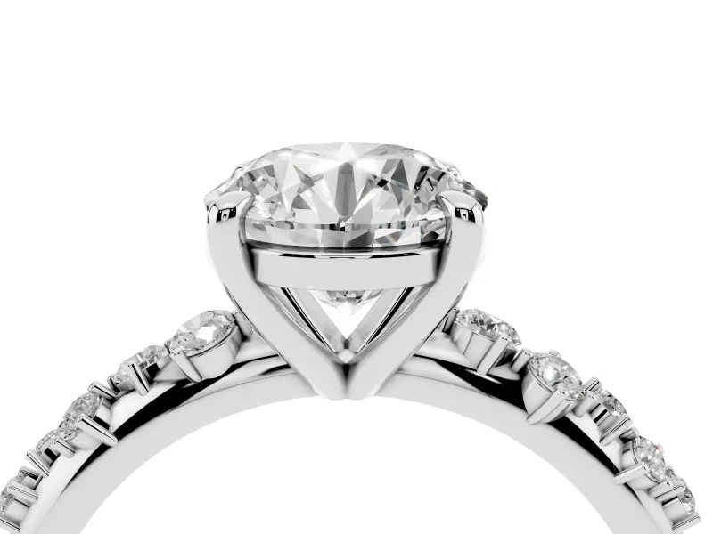 Round Cut Diamond Solitaire Vine Band Ring Set in Platinum with Round Accents and Prong Setting