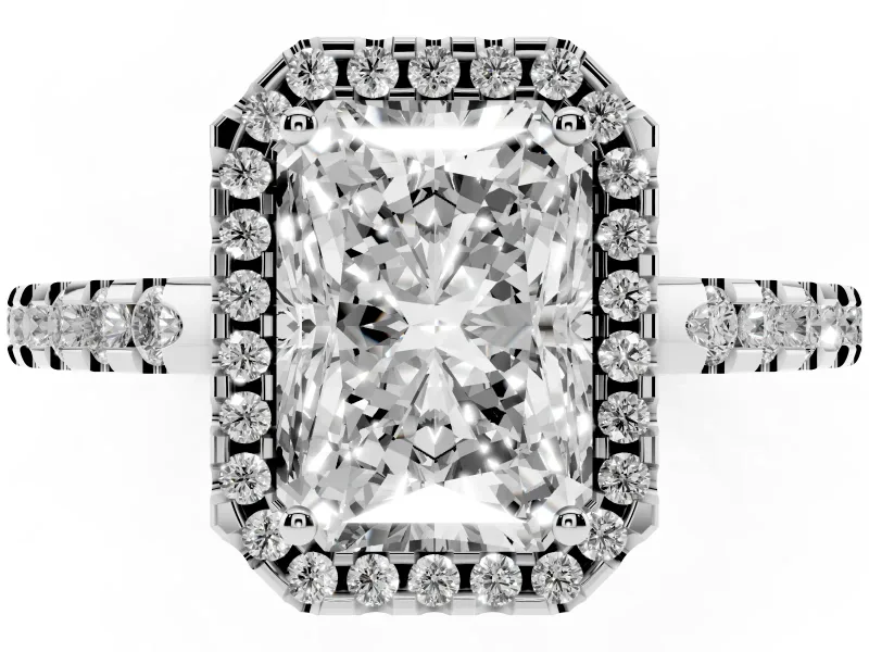 Radiant Cut Halo Engagement Ring Setting | Half Pave Band | Platinum