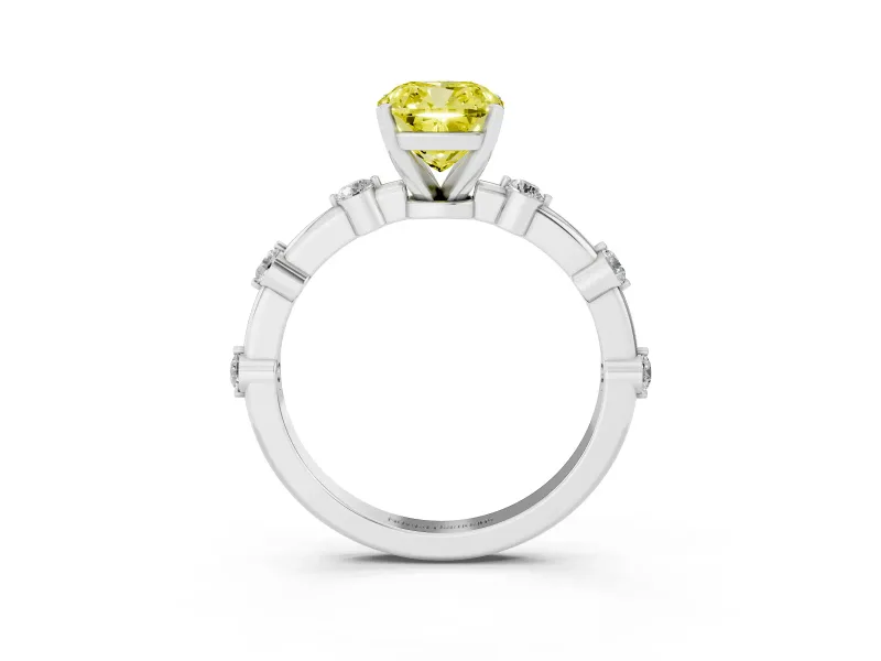 Cushion Cut Bar Set Engagement Ring Setting for a Fancy Yellow Lab-Grown Diamond | Sterling Silver