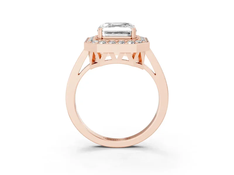 Asscher Cut Halo Engagement Ring Setting | Polished Halo Rim | Rose Gold