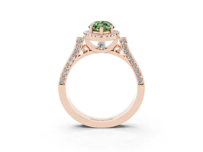 Marquise Halo Engagement Ring Setting for a Fancy Green Lab-Grown Diamond | Pavé Panel Shoulders | Rose Gold