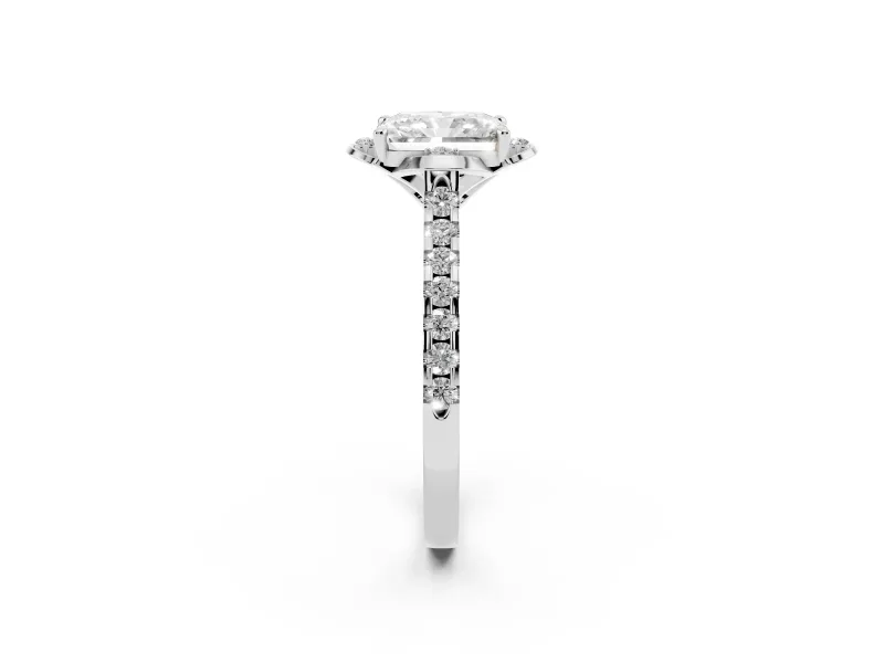 Radiant Cut Floral Petal Engagement Ring Setting | Petal Accents | Sterling Silver