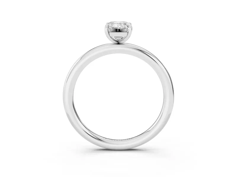 Emerald Cut Diamond Solitaire Ring Set in White gold with Prong Setting on a Polished Plain Band