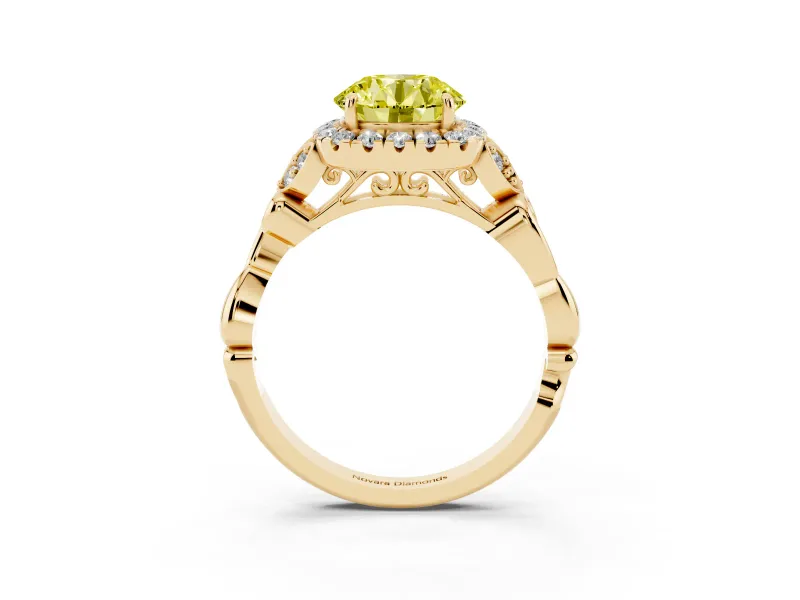 Round Vintage Halo Engagement Ring Setting for a Fancy Yellow Lab-Grown Diamond | Yellow Gold