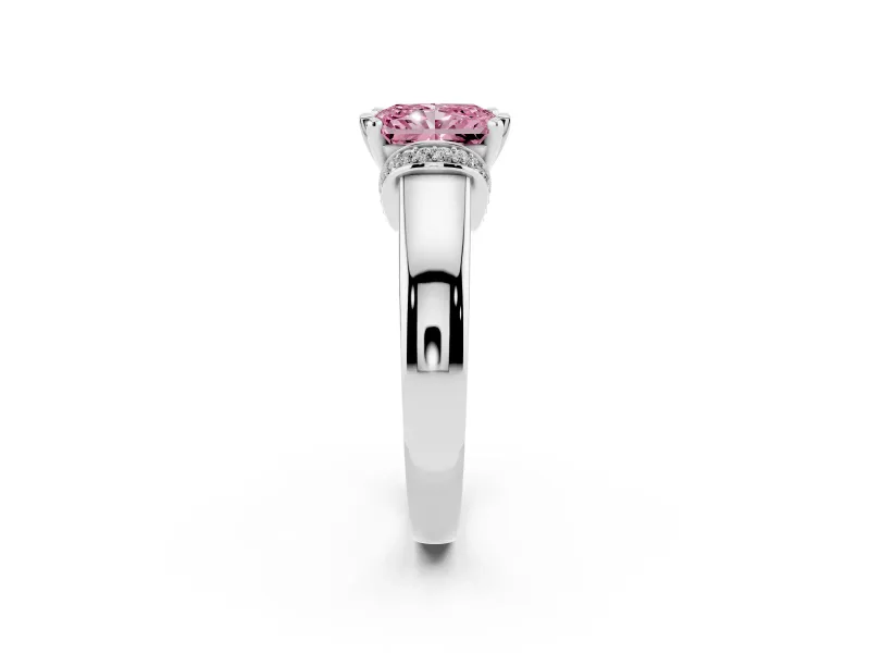 Radiant Cut Pavé Collar Engagement Ring Setting for a Fancy Pink Lab-Grown Diamond | Platinum