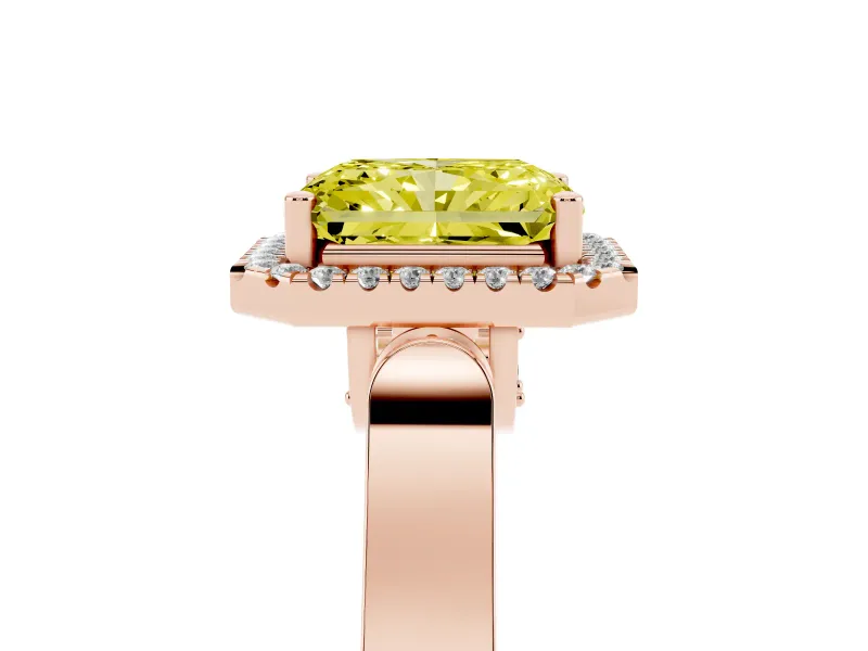Radiant Cut Halo Engagement Ring Setting for a Fancy Yellow Lab-Grown Diamond | Pavé Panel Shoulders | Rose Gold