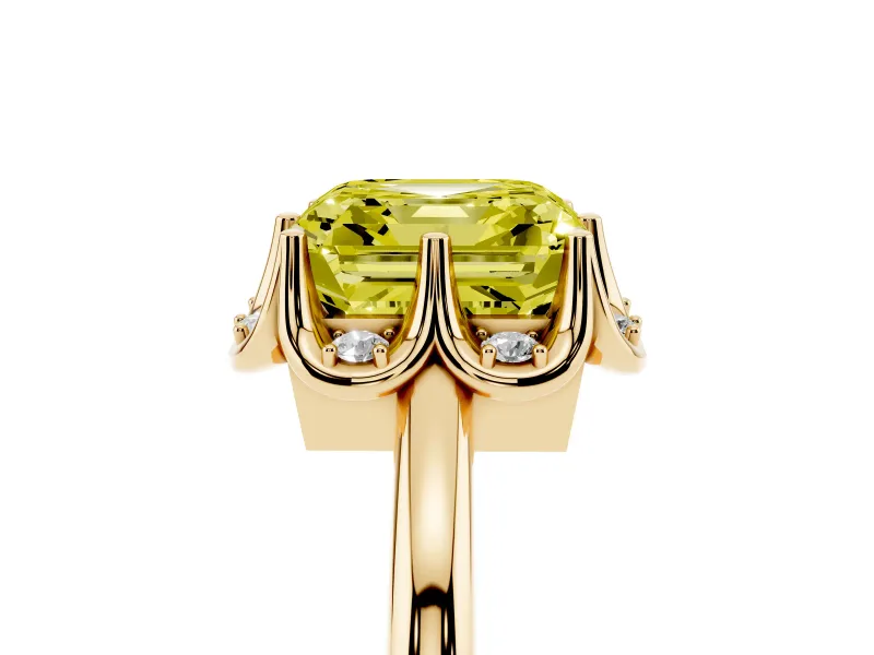 Asscher Cut Petal Halo Engagement Ring Setting for a Fancy Yellow Lab-Grown Diamond | Yellow Gold