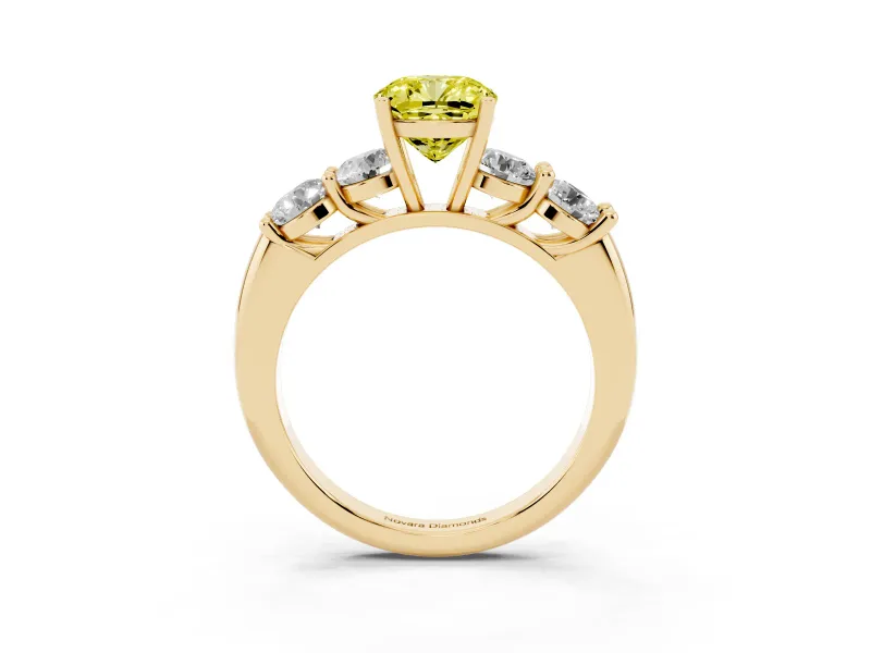 Cushion Cut Five Stone Engagement Ring Setting for a Fancy Yellow Lab-Grown Diamond | Plain Band | Yellow Gold