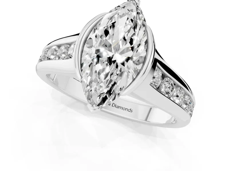 Marquise Half Bezel Solitaire Engagement Ring Setting | Graduated Channel Band | White Gold